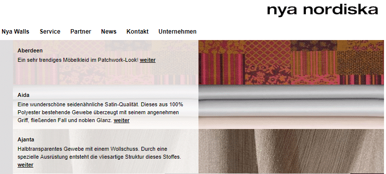 Homepage Dekostoffe von Nya Nordiska
