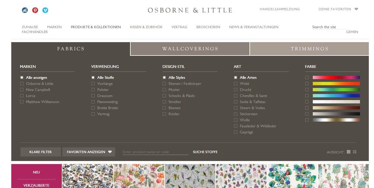 Homepage Dekostoffe kaufen von Osborne and Little