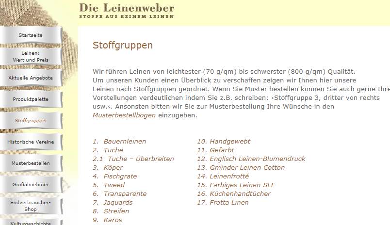 Homepage Dekostoffe von Die Leinenweber