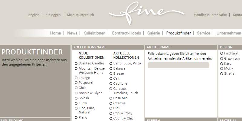 Homepage Dekostoffe kaufen von Fine