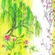 Vorhangstoff mit Blumenmuster