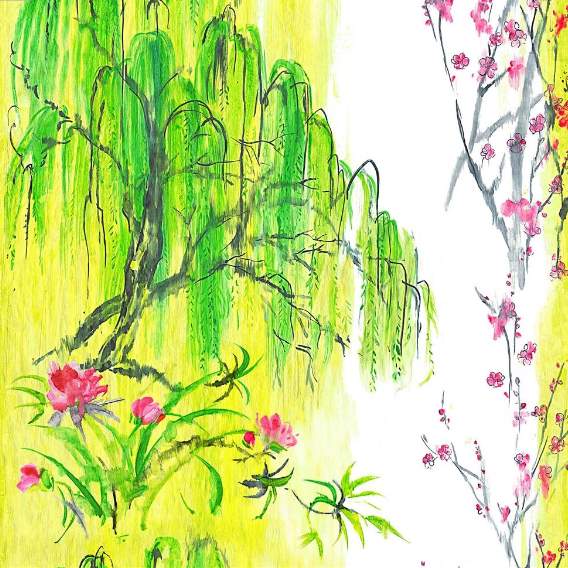 Vorhangstoff mit Blumenmuster