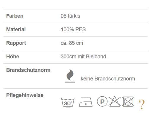 Gardinenstoff Blumenmuster Intex TAURUS 06 türkis Info