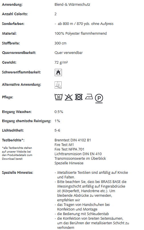 Gardinenstoffe Wärmeschutz Blendschutz Brass Base Creation Baumann 0101245 Info