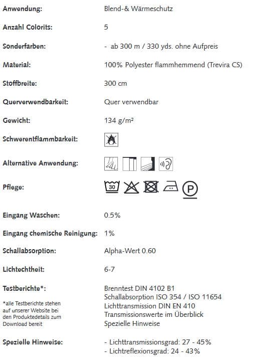 Gardinenstoffe Wärmeschutz Blendschutz Reflectacoustic Creation Baumann 0101305 Info