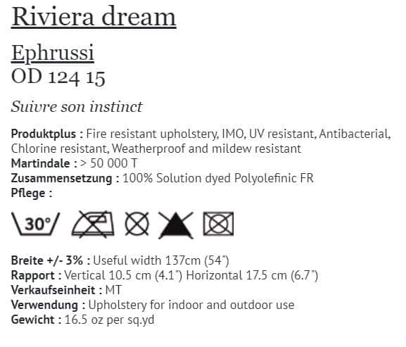 Bezugsstoff Outdoor Elitis - Riviera Dream Ephrussi OD124-15 Info