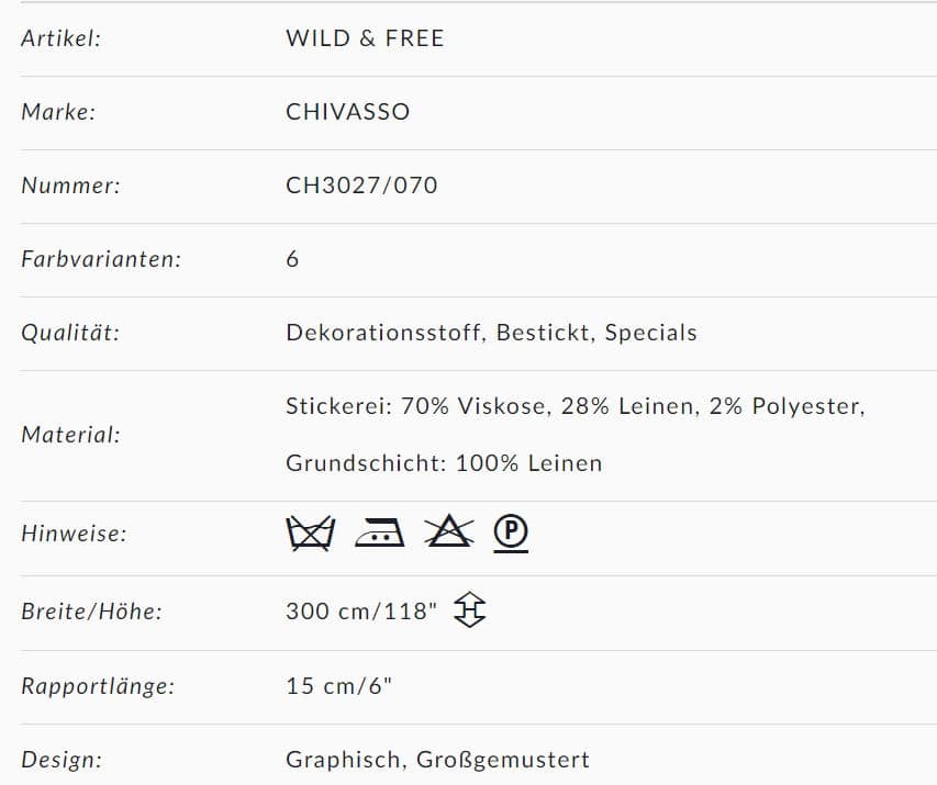 Vorhangstoff gemustert WIld and Free Chivasso CH3027-070 Info