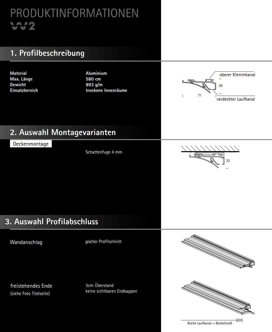 Vorhangstange Innenlauf Wellenvorhang W2 Interstil Datenblatt