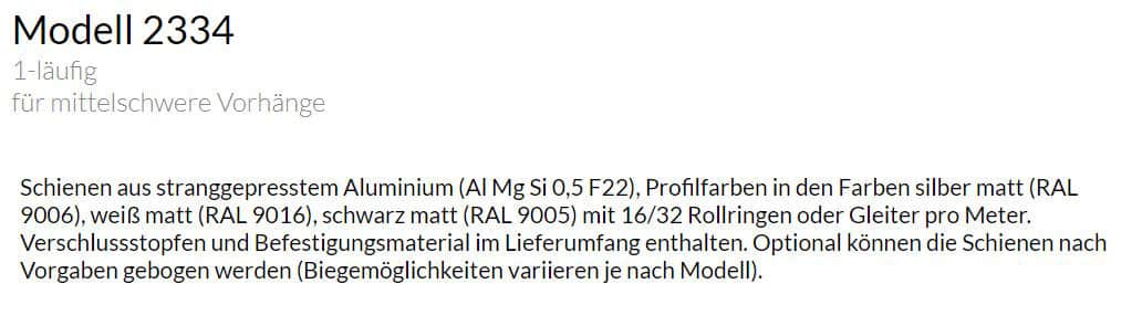 Vorhangschiene MHZ 1-2334 1-läufig Beschreibung