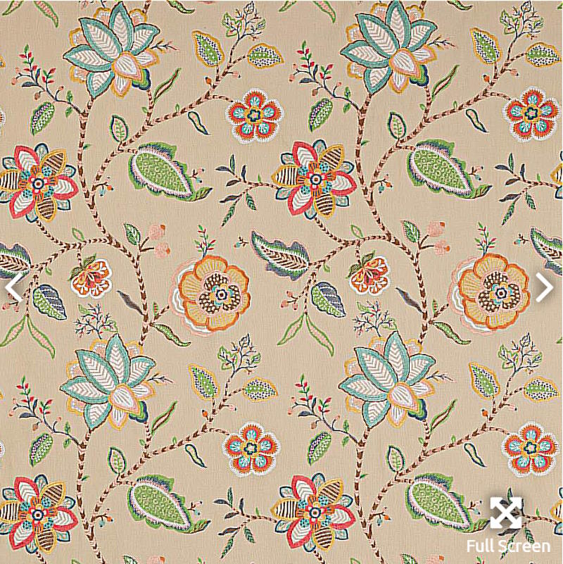 Vorhangstoff Blumenmuster Jane Churchill Havana Copper-Aqua J751F-07