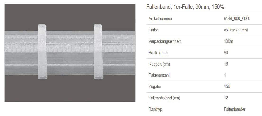 Vorhangband Gerster 1er Falte 90mm