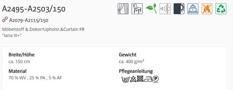 Vorhangstoff uni Englisch Dekor Lana III A2079-A2115-150 Info